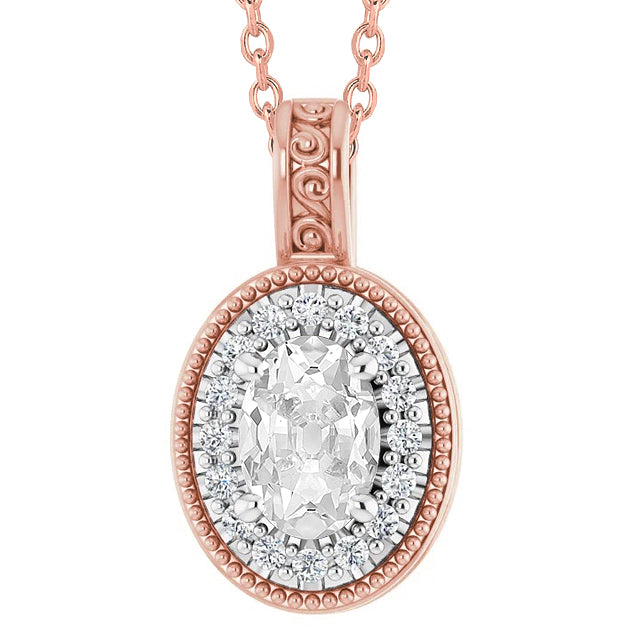 Oval Old Mine Cut Halo Diamond Pendant