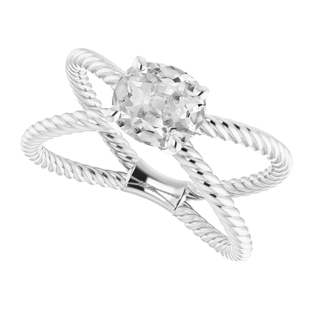 Oval Old Mine Twisted Rope Style Shank Solitaire Ring 2 Carats