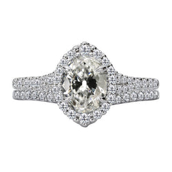 Oval Old Miner Diamond Halo Engagement Ring Set 6.50 Carats