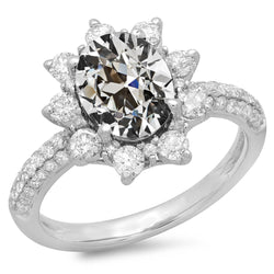 Oval Old Miner Diamond Halo Ring Pave Set Flower Style 11.50 Carats