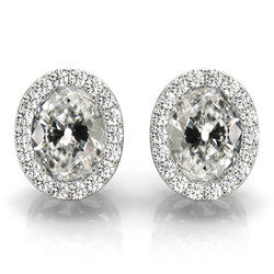 Oval Old Miner Natural Real Diamond ( Not Lab Grown ) Halo Stud Earrings 10.50 Carats