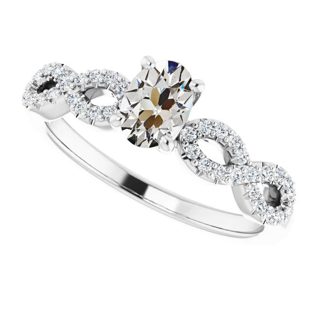  Unique Style White Sparkling Weeding Engagement White gold Oval Old Miner Diamond Ring Prong Set