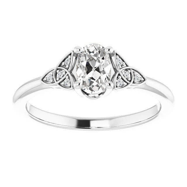 White gold Oval Old Miner Diamond Ring 