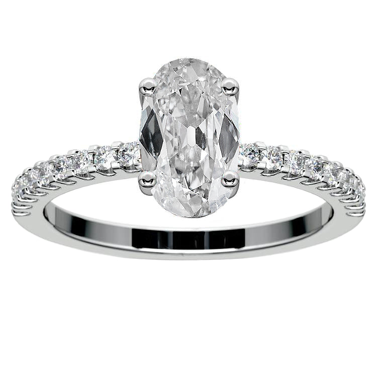 Oval Old Miner Diamond Round Engagement Ring 4 Prong Set 