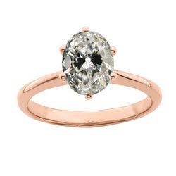 Oval Old Miner Diamond Solitaire Ring 14K Rose Gold 3.50 Carats