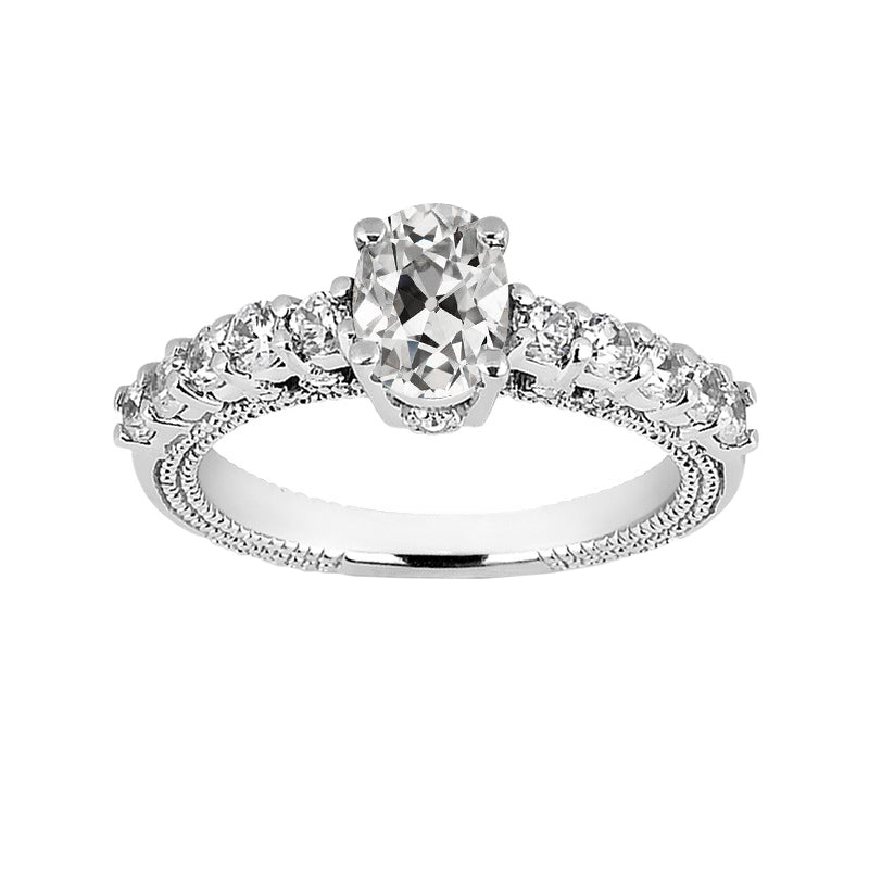 Wedding anniversary white gold Oval Old Miner Diamond Ring