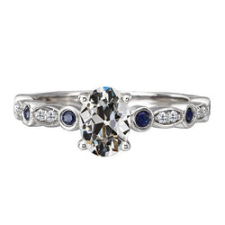 Genuine   Oval Old Miner Diamond & Ceylon Sapphires Ring Jewelry 5 Carats
