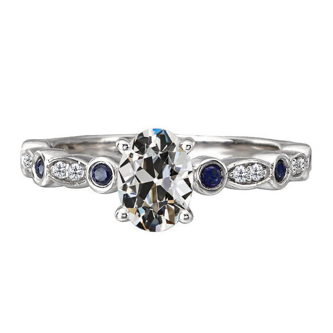   Lady’s Unique Style White Sparkling Weeding Engagement White gold  Old Miner Diamond & Ceylon Sapphires Ring Jewelry