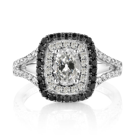Oval Old Miner Black Diamond Halo Ring