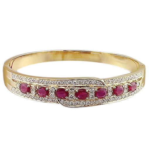 Oval Ruby Diamond Bangle  New Womans Stylish  Yellow Gold