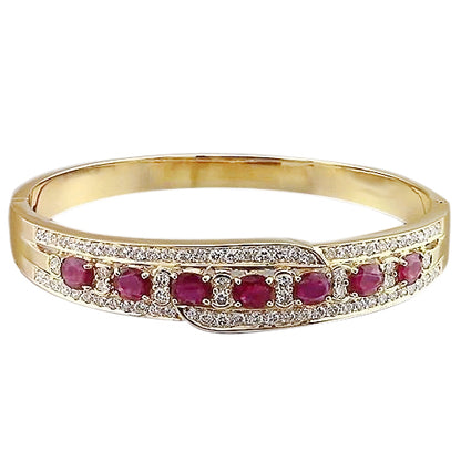 Oval Ruby Diamond Bangle  New Womans Stylish  Yellow Gold