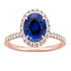Oval Sapphire Natural Earth Mined Diamond Gemstone Ring 8 Carats Jewelry Rose Gold 14K