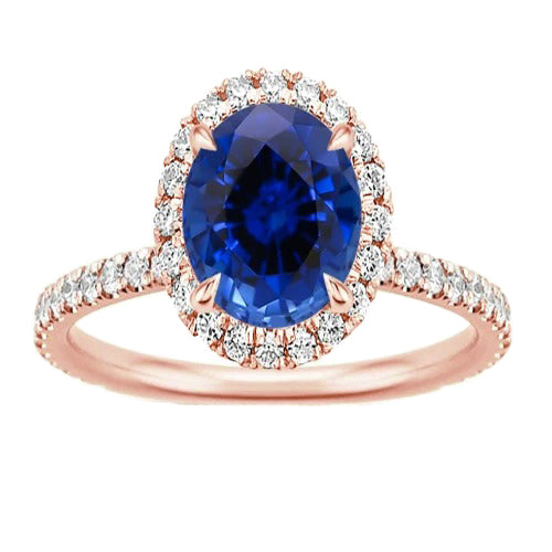 Oval Sapphire Natural Earth Mined Diamond Gemstone Ring 8 Carats Jewelry Rose Gold 14K