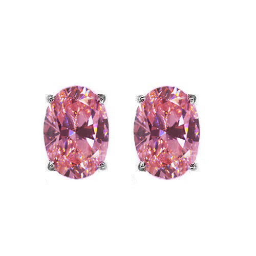Oval Shape Pink Sapphire  New High Quality Wedding   Lady Studs Earrings White Gold