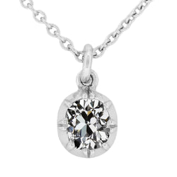 Oval Shaped Necklace Pendant 2 Ct Old Cut Diamond 16” Chain