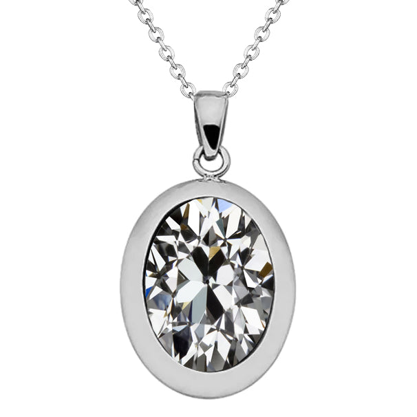 Oval Shaped Necklace Pendant 4.50 Carats Old Mine Diamond 