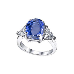 Oval Sri Lanka Sapphire Trillion Diamonds 3 Stone Ring 6.01 Carats