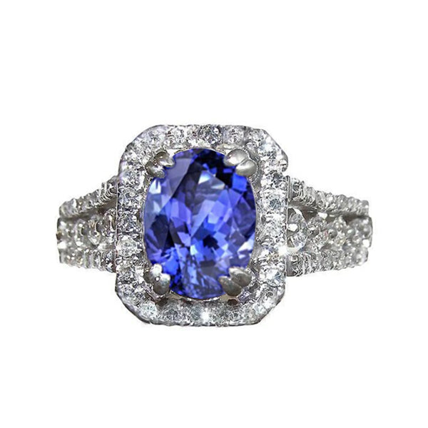  New High Quality Oval Tanzanite And Round Pave Diamonds   Ring