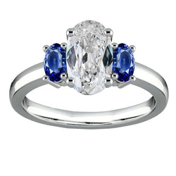 Oval Three Stone Ring Old Miner Natural Earth Mined Diamond & Blue Sapphires 7 Carats