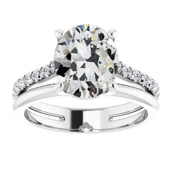 Oval Old European Split Shank Solitaire With Accent Diamond Ring 5 Carats