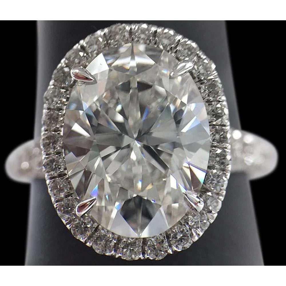 Oval Eagle Claw Prongs Lab Grown Diamond Halo Engagement Ring White Gold 14K