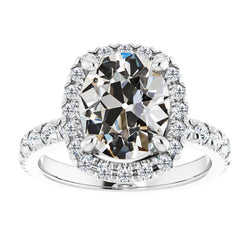 Oval Halo Old Mine Natural Real Diamond ( Not Lab Grown ) Cut Ring 5.50 Carats White Gold Jewelry