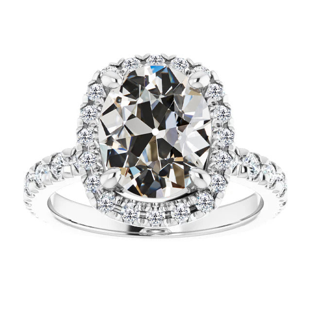 Oval Halo Old Mine Lab Grown Diamond Big Ring 12 Carats White Gold Jewelry