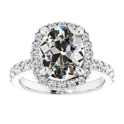 Oval Halo Old Mine Lab Grown Diamond Big Ring 12 Carats White Gold Jewelry