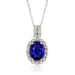 Oval Kashmir Sapphire & Round Natural Earth Mined Diamond Halo Pendant Prong Set 3.50 Carats