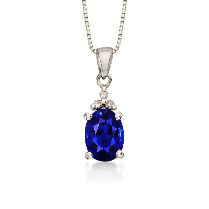 Oval Gemstone Kashmir Sapphire & Round Natural Earth Mined Diamond With Chain 2.50 Carats