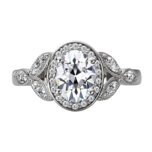 Oval & Marquise Old Cut Diamond Halo Milgrain Anniversary Ring 5 Carat