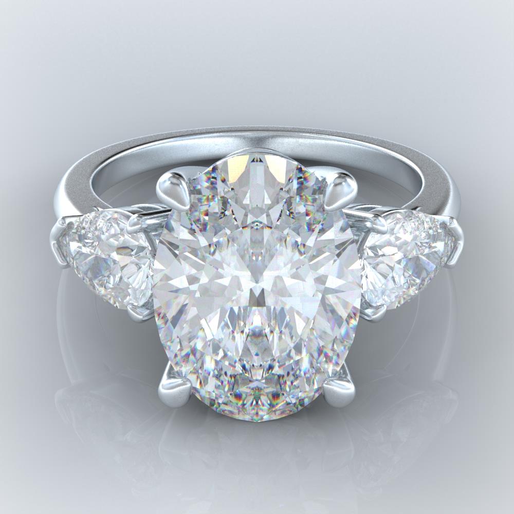 White Gold 14K Oval & Pear Lab Grown Diamonds 3 Stone Three Stone Ring