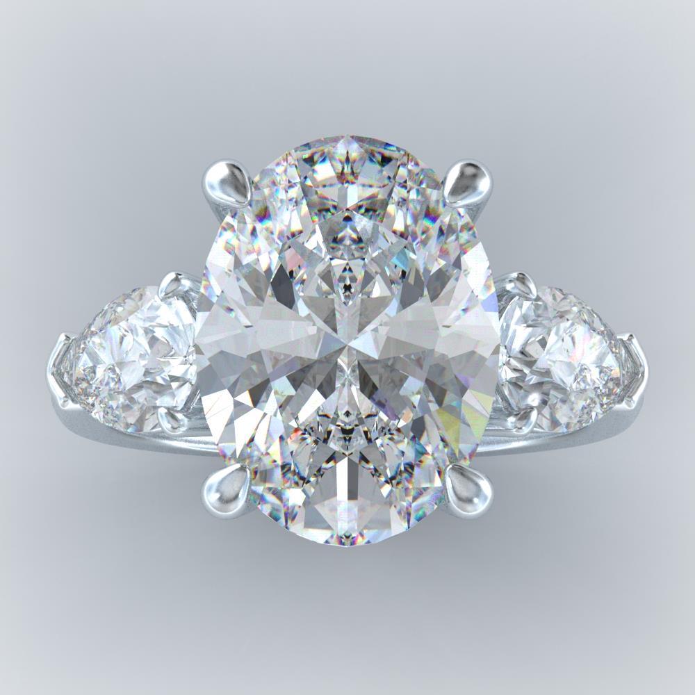 Oval & Pear Lab Grown Diamond 8 Carats 3 Stone Engagement Ring White Gold 14K - Three Stone Ring