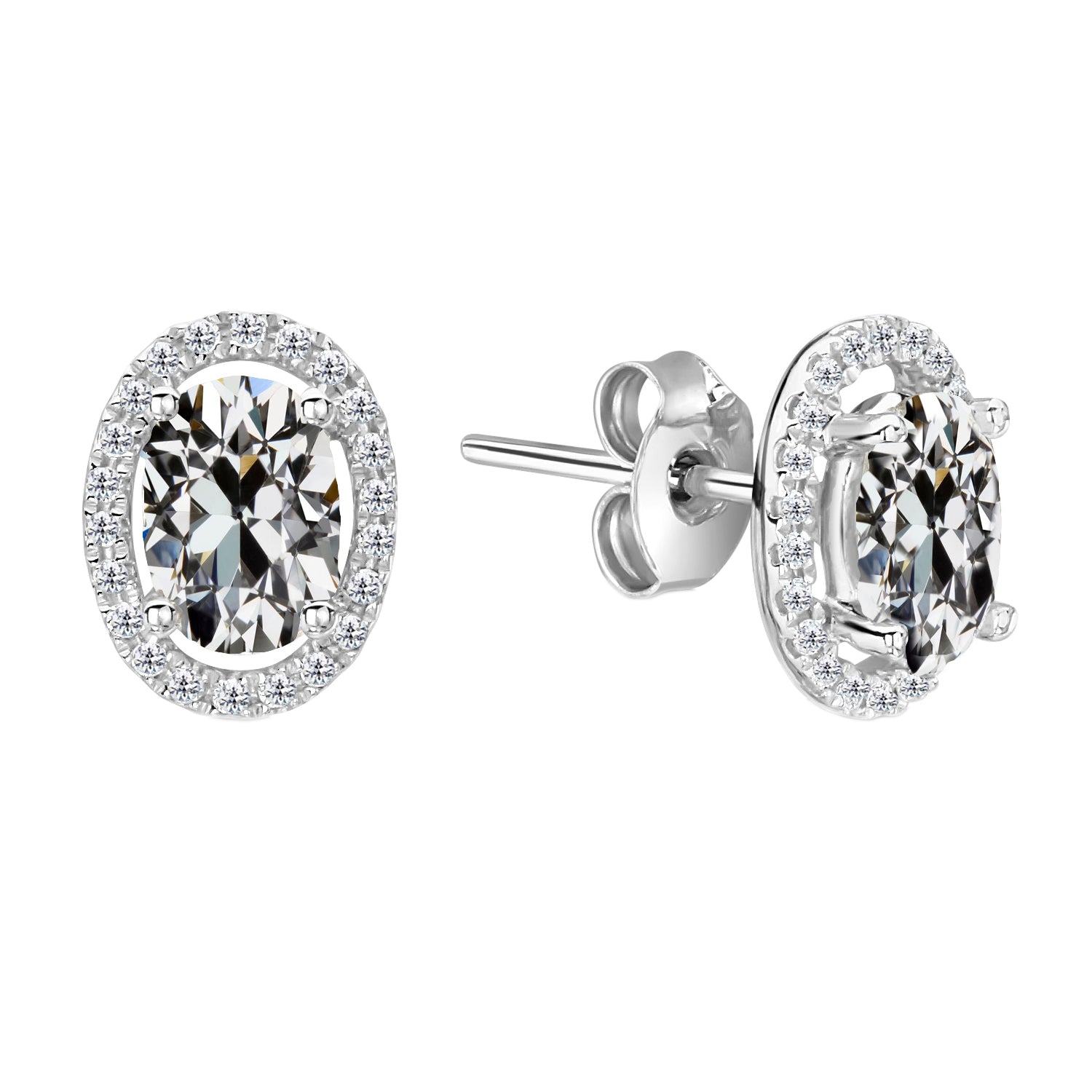 Oval & Round Diamond Halo Stud Earrings Gold Jewelry 5 Carats