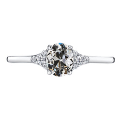 Oval & Round Mined Diamond Old Cut Engagement Ring 3 Carats