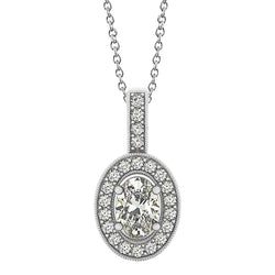 Oval & Round Diamond Pendant Necklace 1.50 Carats Without Chain WG 14K