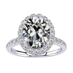 6 Carats Oval & Round Old Cut Halo Anniversary Ring White Gold Real Diamond