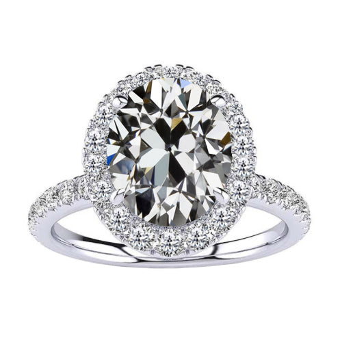 6 Carats Oval & Round Old Cut Halo Anniversary Ring White Gold