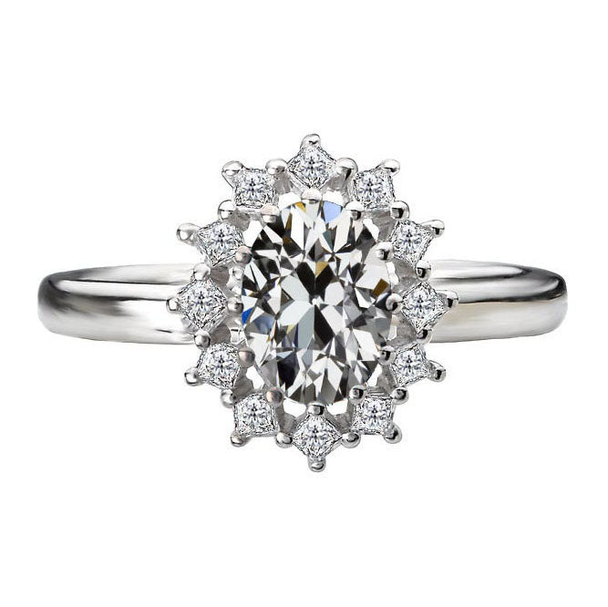 Oval & Round Old Mine Cut Diamond Halo Anniversary Ring 4 Carats