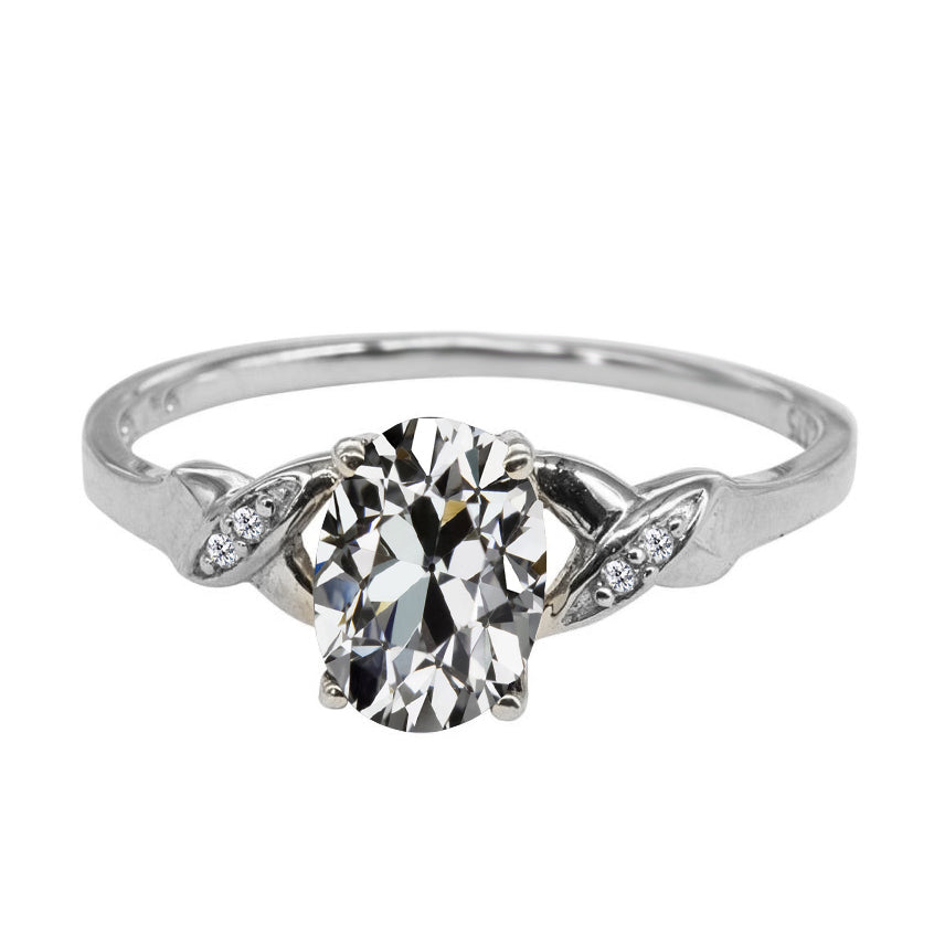 Oval & Round Old Mine Cut Diamond Wedding Ring 4 Carats