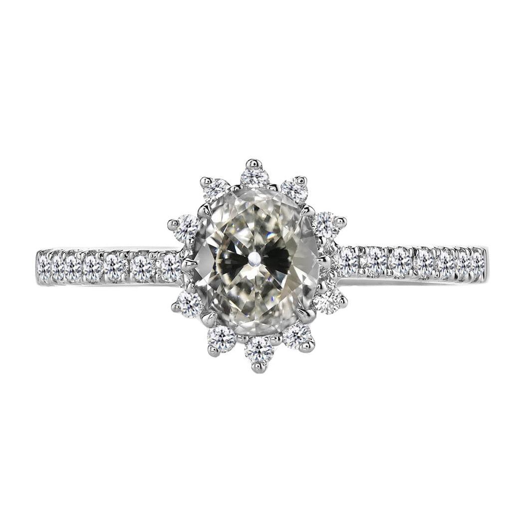 Oval & Round Old Mine Cut Halo Diamond Anniversary Ring 4.50 Carats
