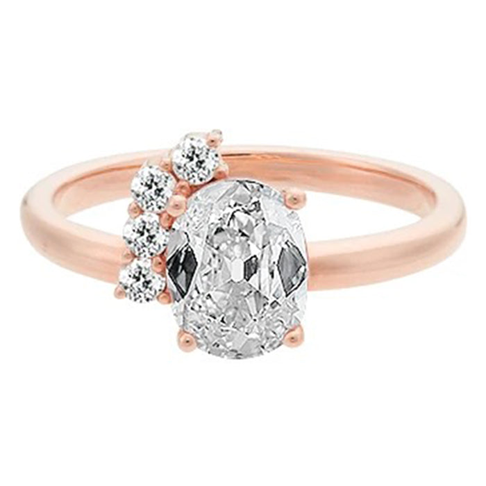 Oval & Round Old Miner Diamond Ring 1.75 Carats Rose Gold 14K