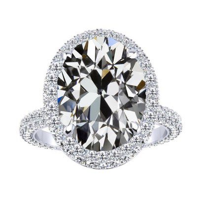Oval & Round Halo Big Old Miner Lab Grown Diamond Anniversary Ring 11.50 Carats