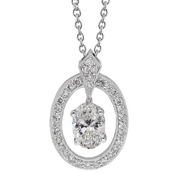 Oval and Round Halo Diamond Pendant Necklace 2.25 Carat White Gold 14K