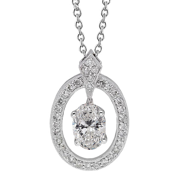 Oval and Round Halo Natural Earth Mined Diamond Pendant Necklace 2.25 Carat White Gold 14K