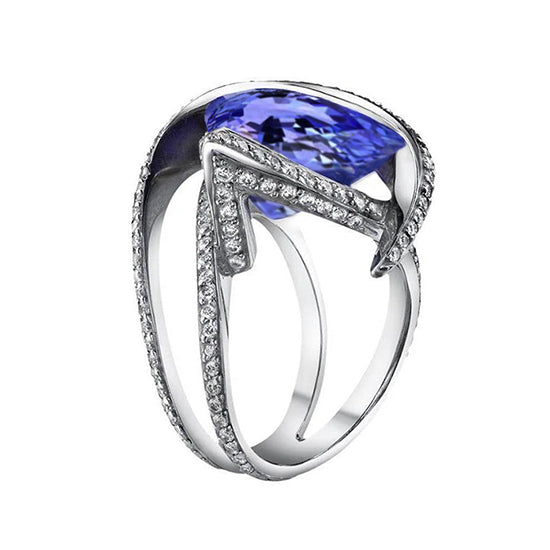  Gorgeous fancy Pear Tanzanite Diamond Ring  Gemstone White Gold