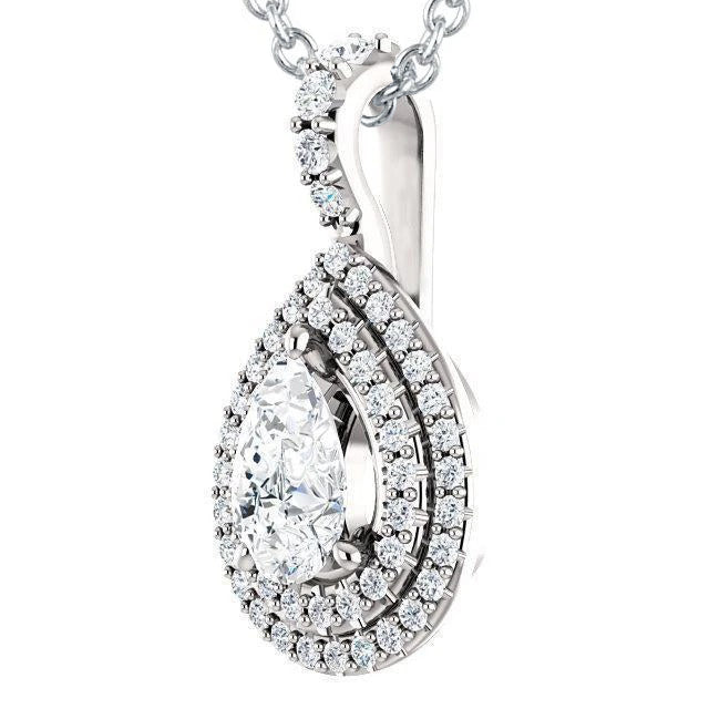 Pear And Round Cut Natural Earth Mined Diamond Pendant Necklace 2.20 Carat White Gold 14K