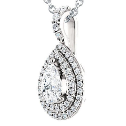 Pear And Round Cut Natural Earth Mined Diamond Pendant Necklace 2.20 Carat White Gold 14K