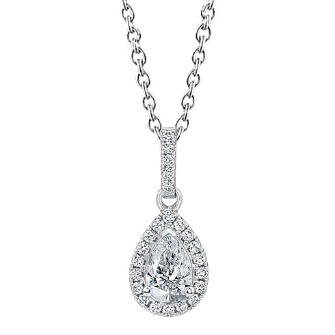 Pear And Round Natural Earth Mined Diamond Necklace Pendant 1.45 Carat White Gold 14K