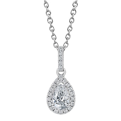 Pear And Round Natural Earth Mined Diamond Necklace Pendant 1.45 Carat White Gold 14K
